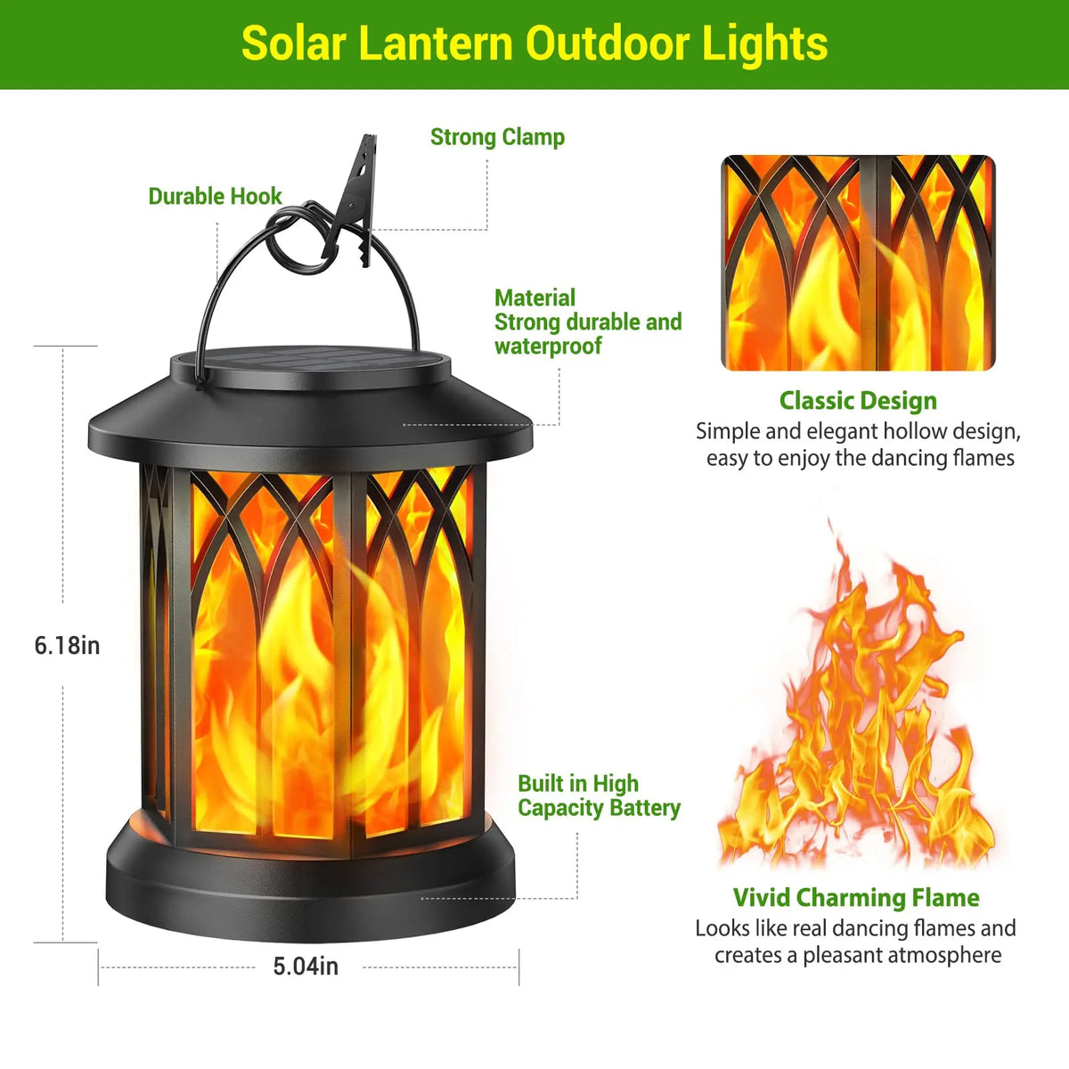 4‑Pack Hanging Solar Lanterns – Outdoor Waterproof Lights with Flickering Flame Effect