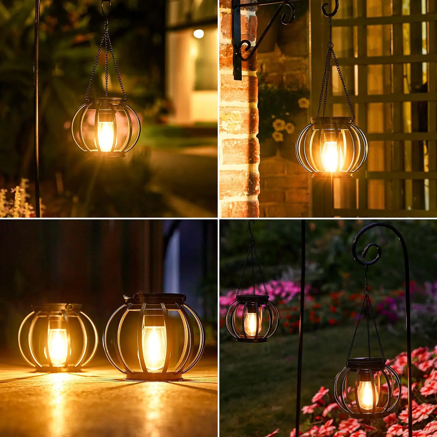 Solar Hanging Lantern Lights - Outdoor, Waterproof, LED - Set of 2