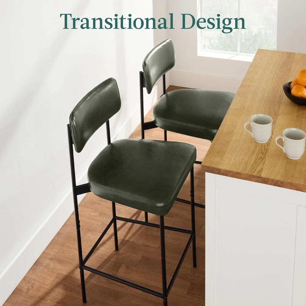 Armless Counter Height Bar Stools, Faux Leather