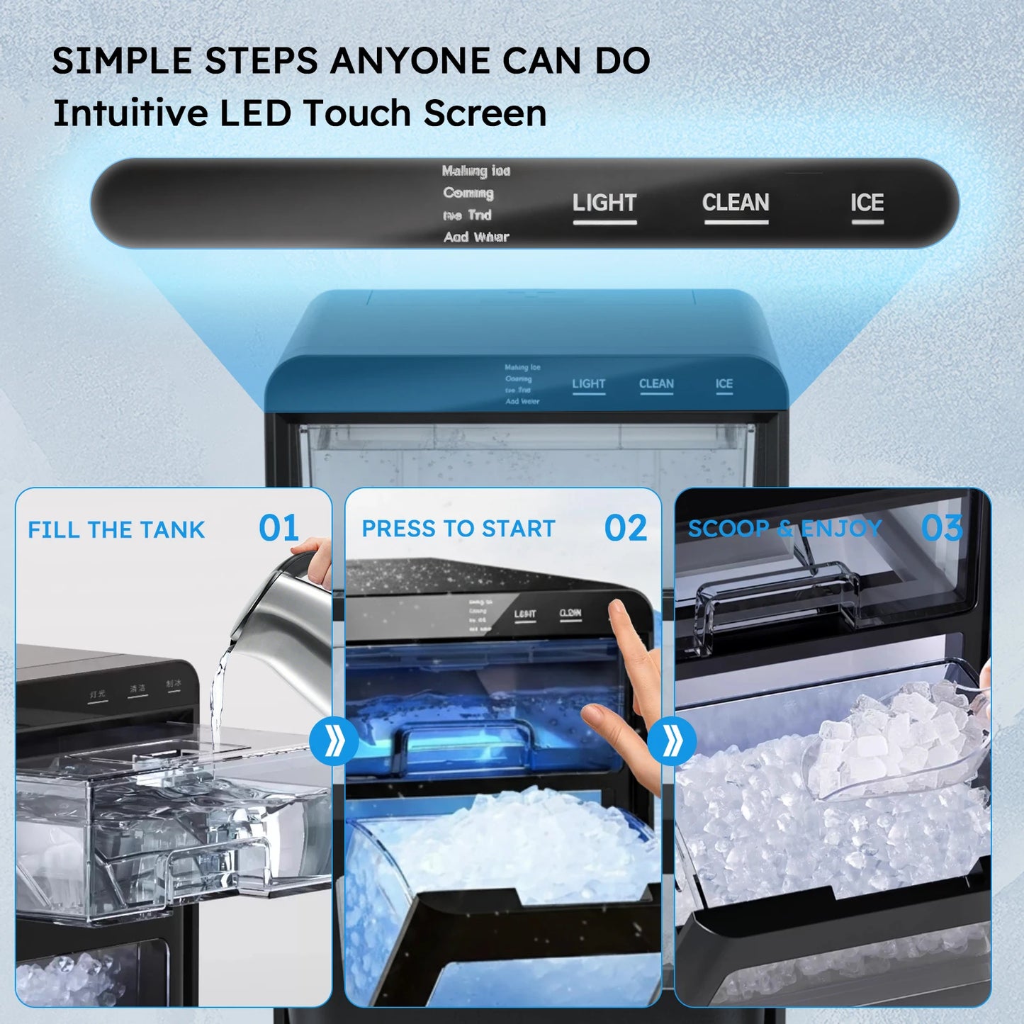 Countertop Ice Maker, 24H Self-Cleaning with Ice Scoop & Basket