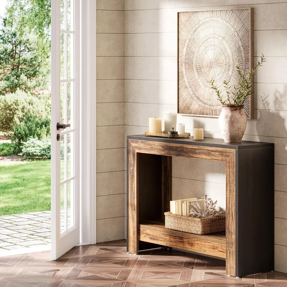 41" Console Table, Behind Couch Sofa Table with Open Storage Shelves