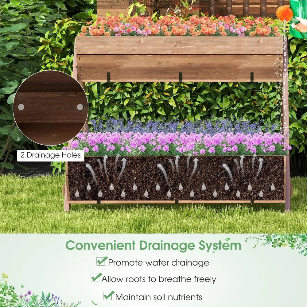 Wood Vertical Raised Garden Bed with 3 Planter Containers