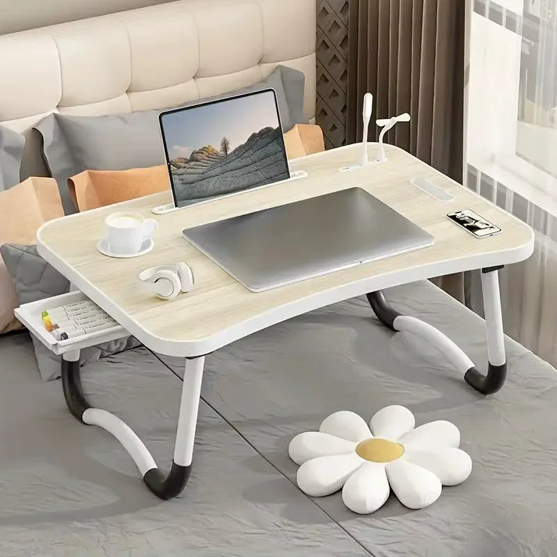 Large Laptop Bed Desk with Cup Holder & USB Fan/Light – Portable Folding Table for Bed, Sofa & Work