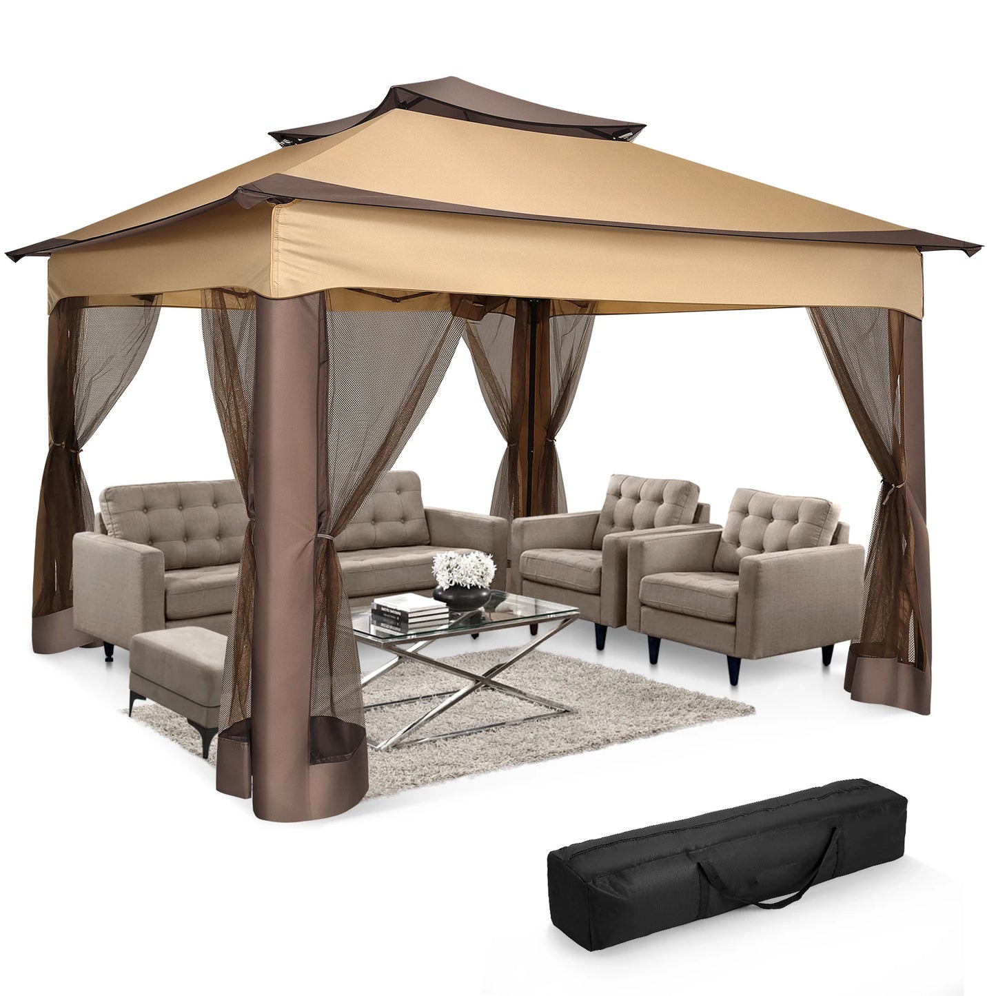 11x11ft Pop Up Gazebo Pavilion With Mosquito Netting Outdoor Canopy Tent With Carry Bag Gazebo