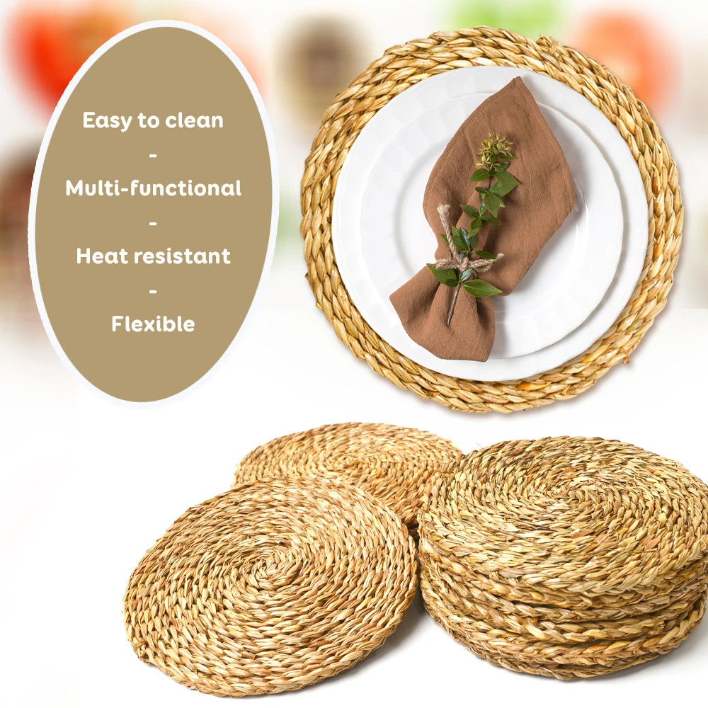 Heritage Round Bamboo Placemats | 12-Piece Artisanal Dining Set