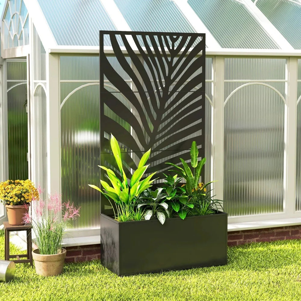 Metal Planter Box with Trellis, Raised Garden Bed with Privacy Screen