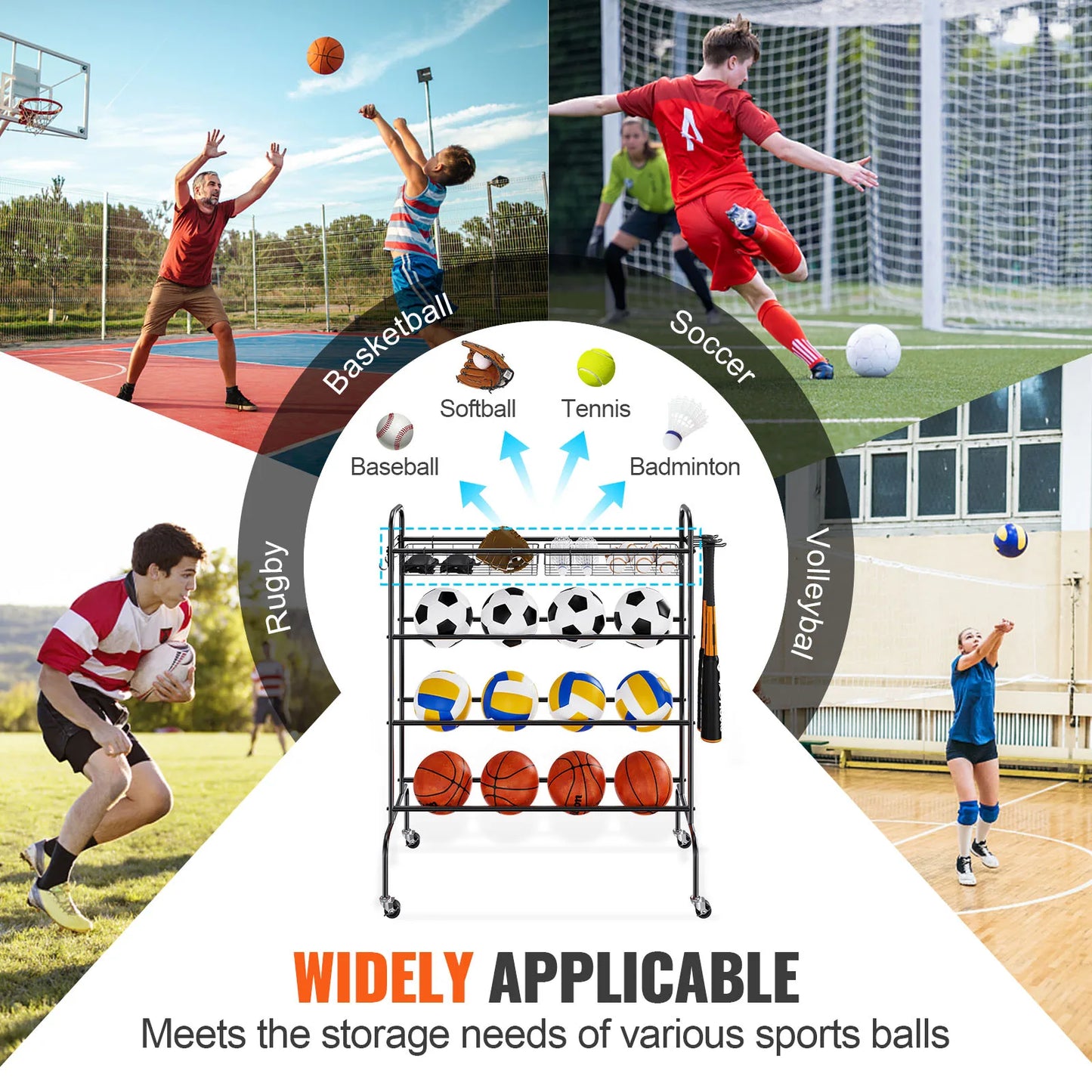 VEVOR 4-Layer Rolling Sports Equipment Storage Organizer
