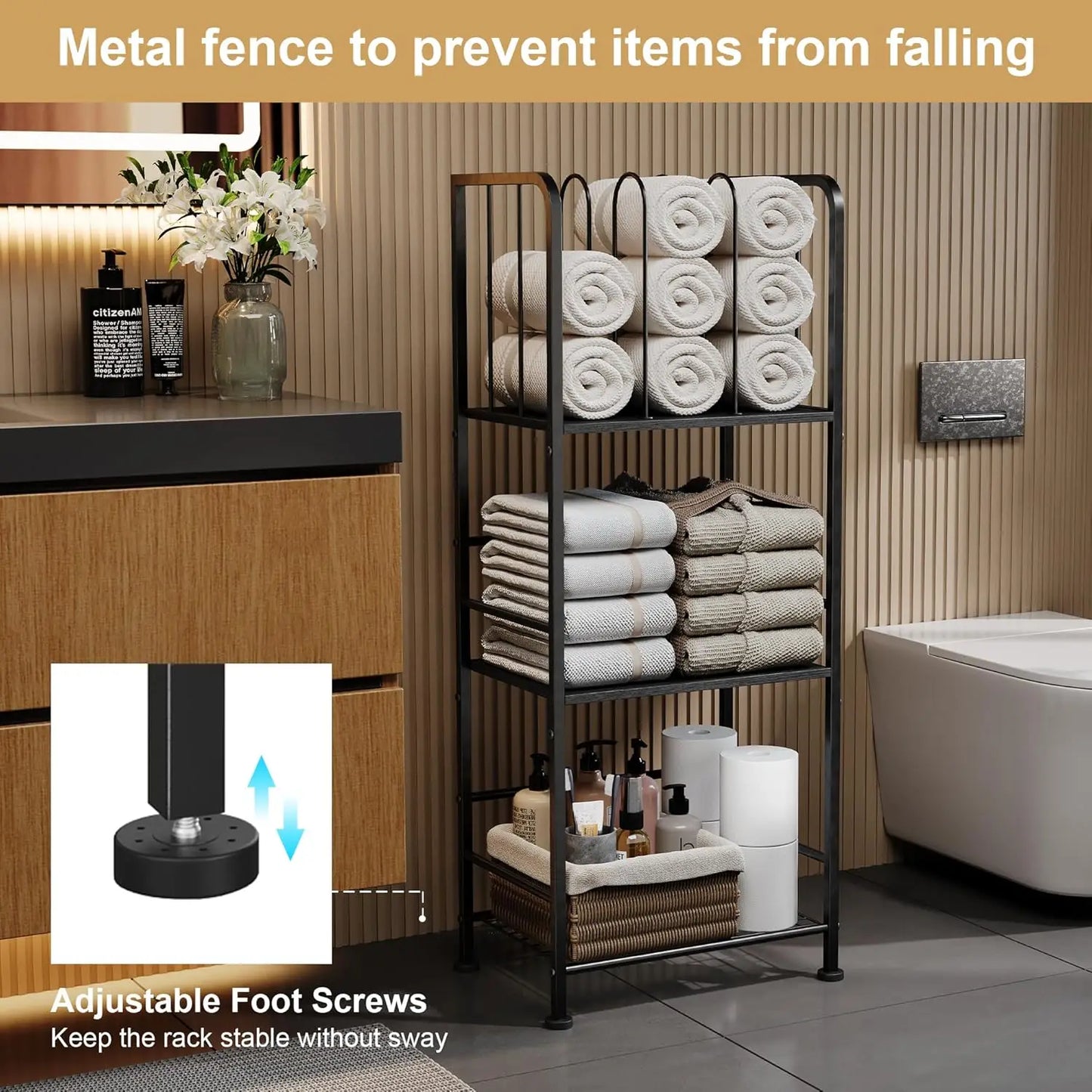3-Tier M-Shaped Detachable Dividers, Durable Metal Holder, Space-Saving Towel Storage