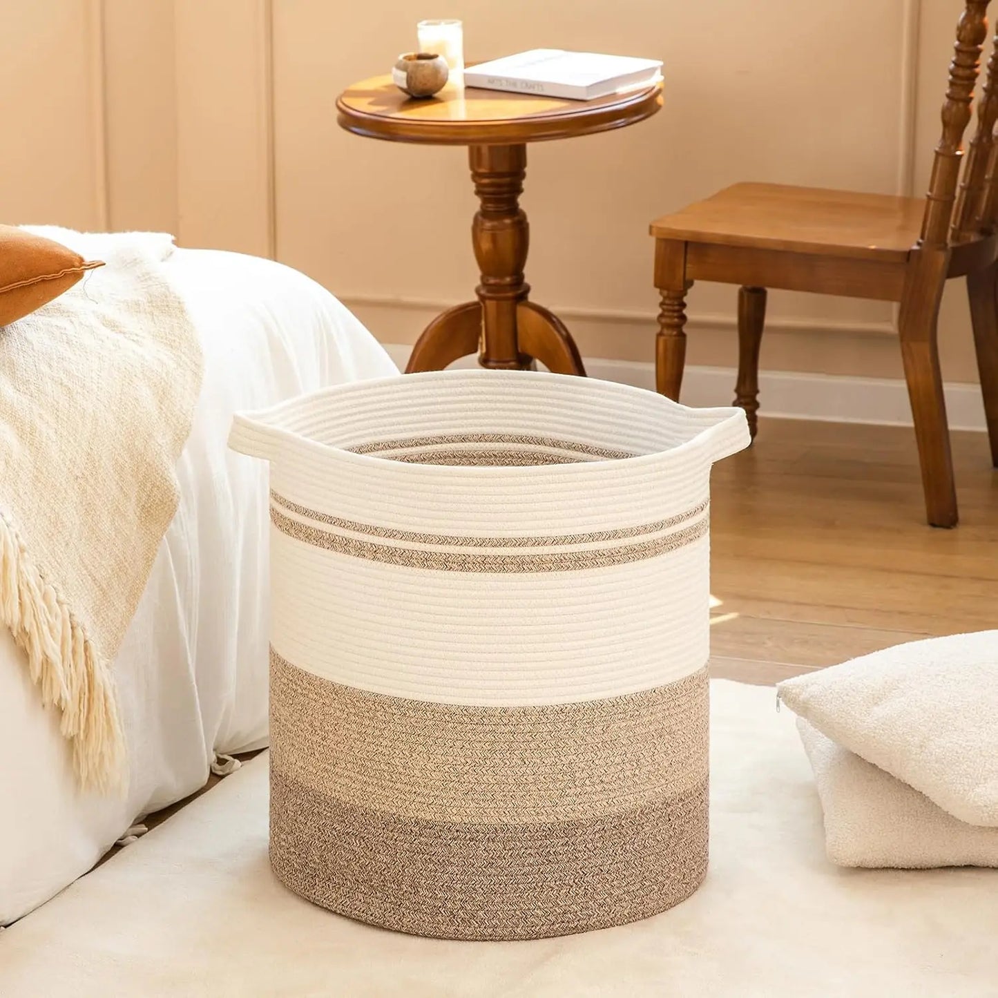 Woven Laundry Basket with Handles – Decorative Storage Bin for Living Room, Toys & Blankets