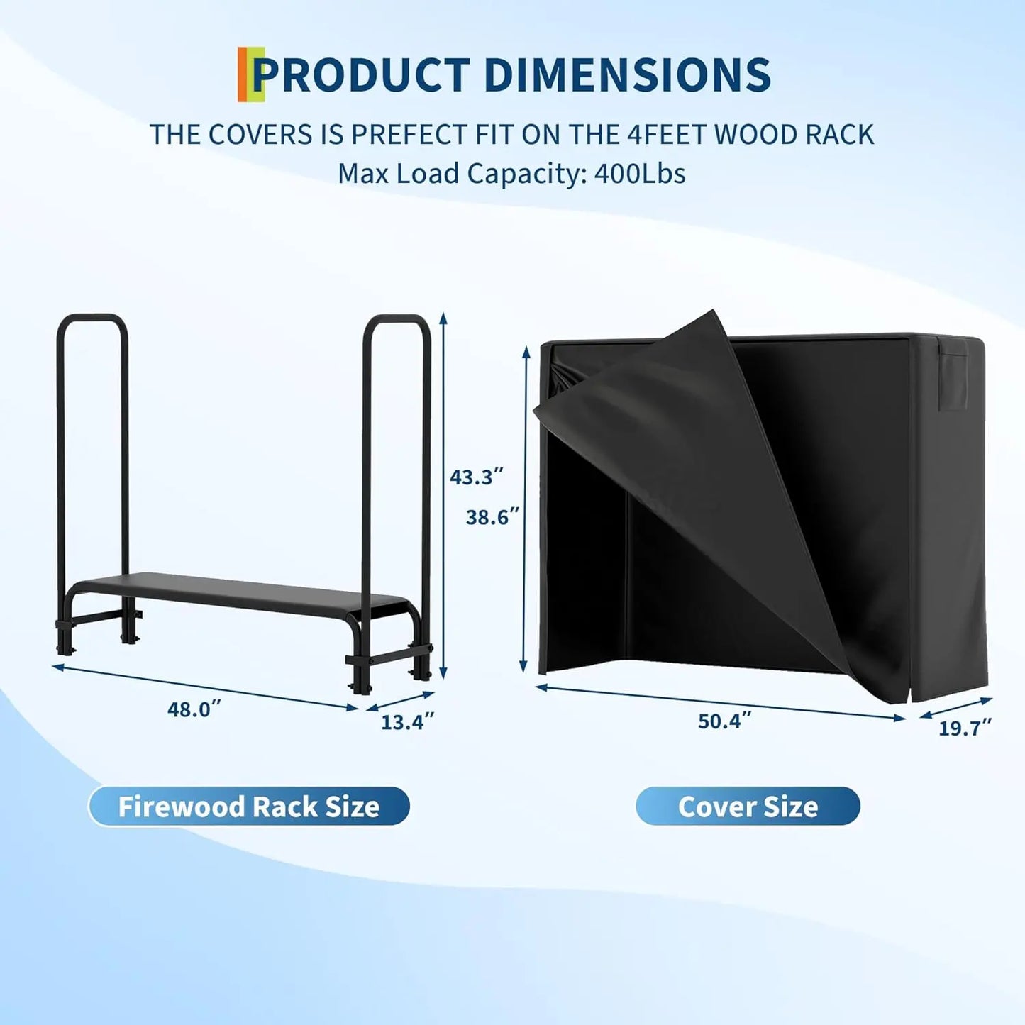 4ft Firewood Holder with Waterproof Cover