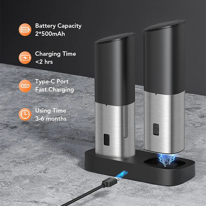 Gravity Electric Salt and Pepper Grinder Set Large Capacity Rechargeable Automatic One Hand Operated Kitchen Tool