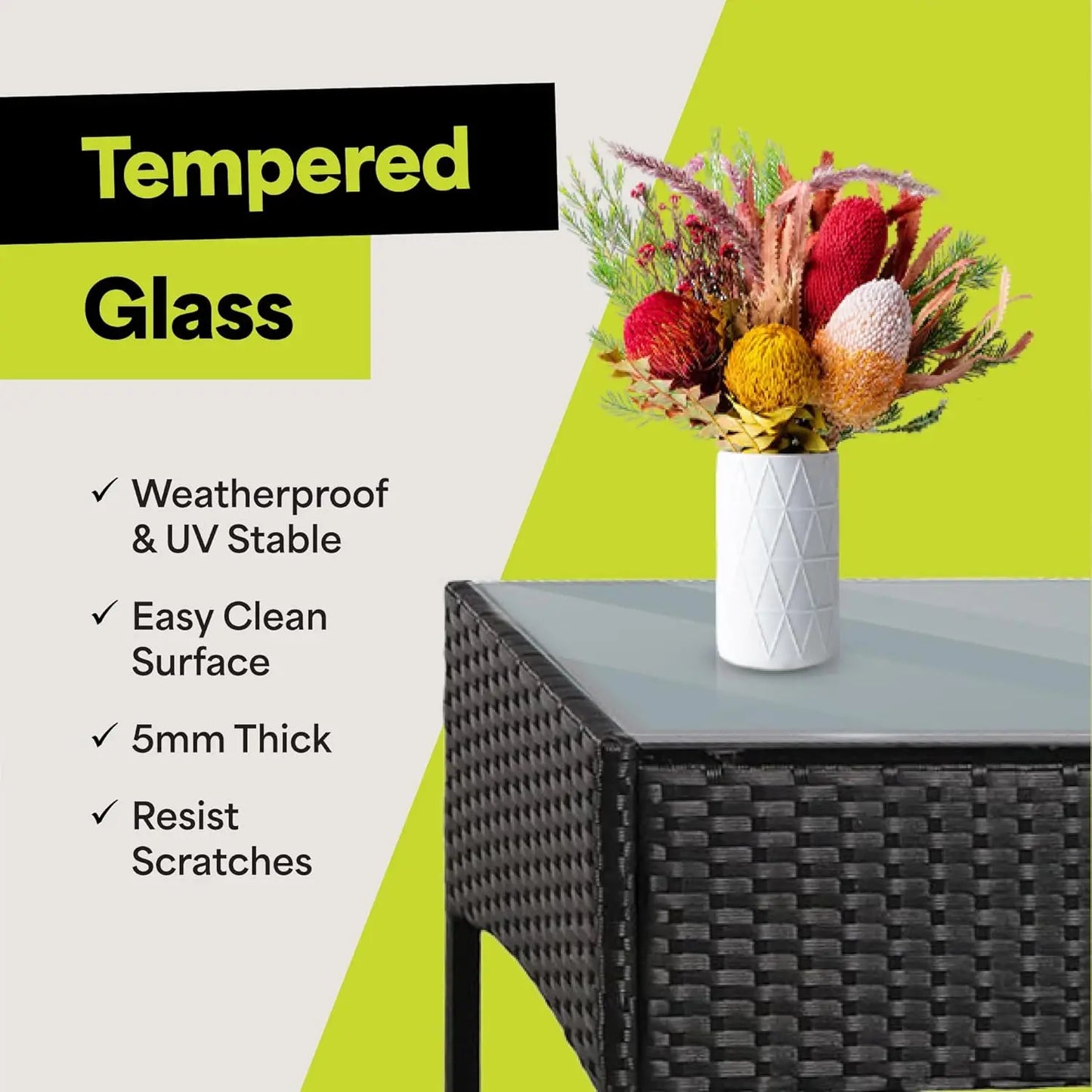 4-Piece Outdoor Patio Furniture Set - Patio Set with 2 Rattan Chairs, 1 Loveseat & 1 Glass -Top Coffee Table