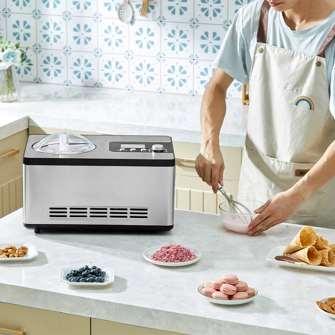 Automatic Ice Cream Maker with Built-in Compressor, 2 Quart No Pre-freezing, Fruit Yogurt Machine, Electric Sorbet Maker