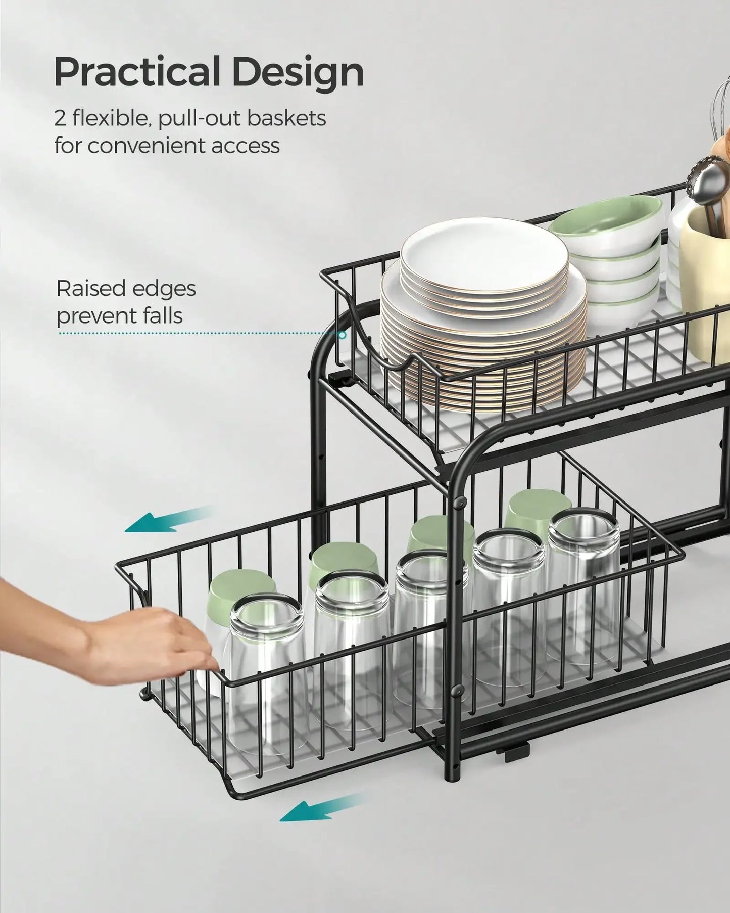 2-Tier Pull Out Cabinet Organizers, Under Sink Organizer, Bathroom Organizer And Storage, Sliding Basket Drawers