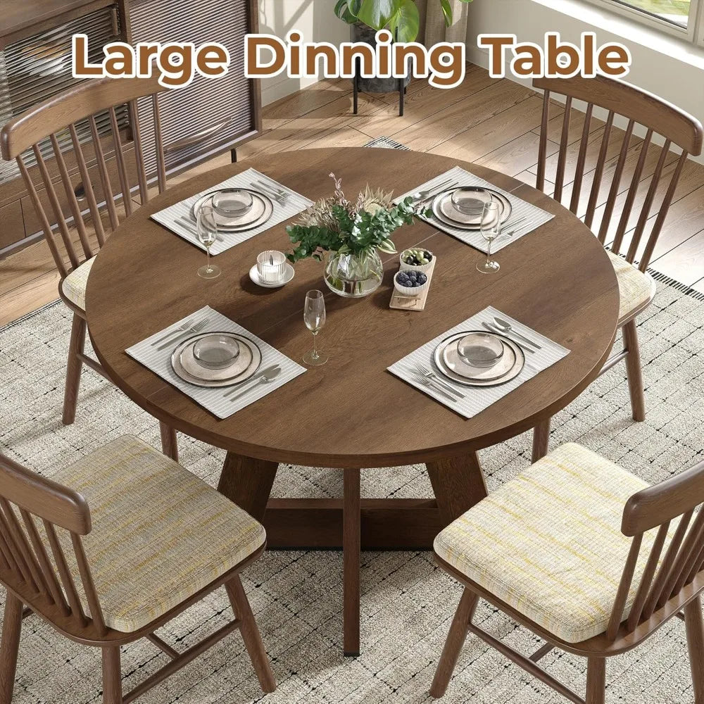 Extendable Round Dining Table for 4-8, Modern Kitchen Oval Dining Table with Removable Leaves Space Saving, Wood Base