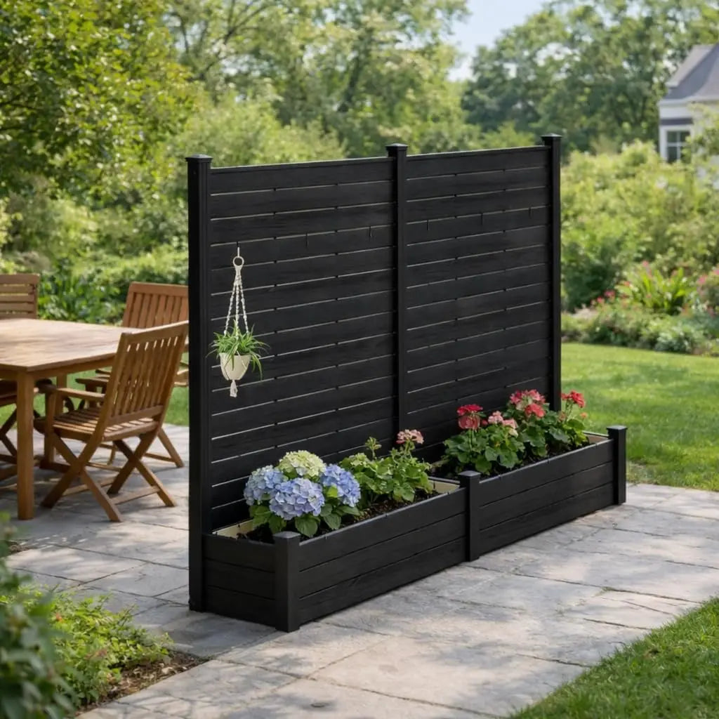 2‑Pack Privacy Screen with Planter – 70" × 51" Outdoor Garden Divider with Waterproof Aluminum Frame