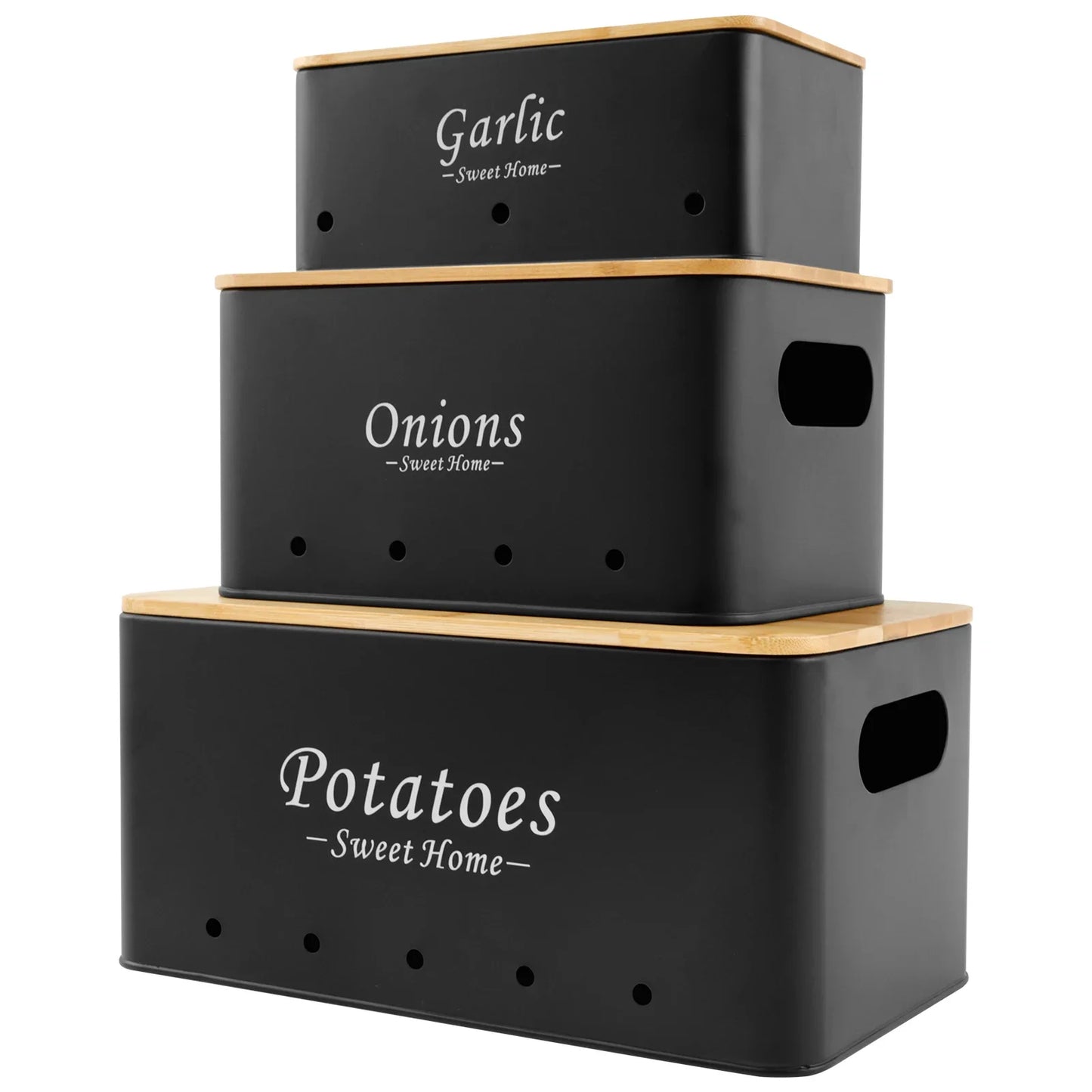 3Pcs Set Onion Garlic Potato Storage Box Carbon Steel with Vent Hole for Vegetables