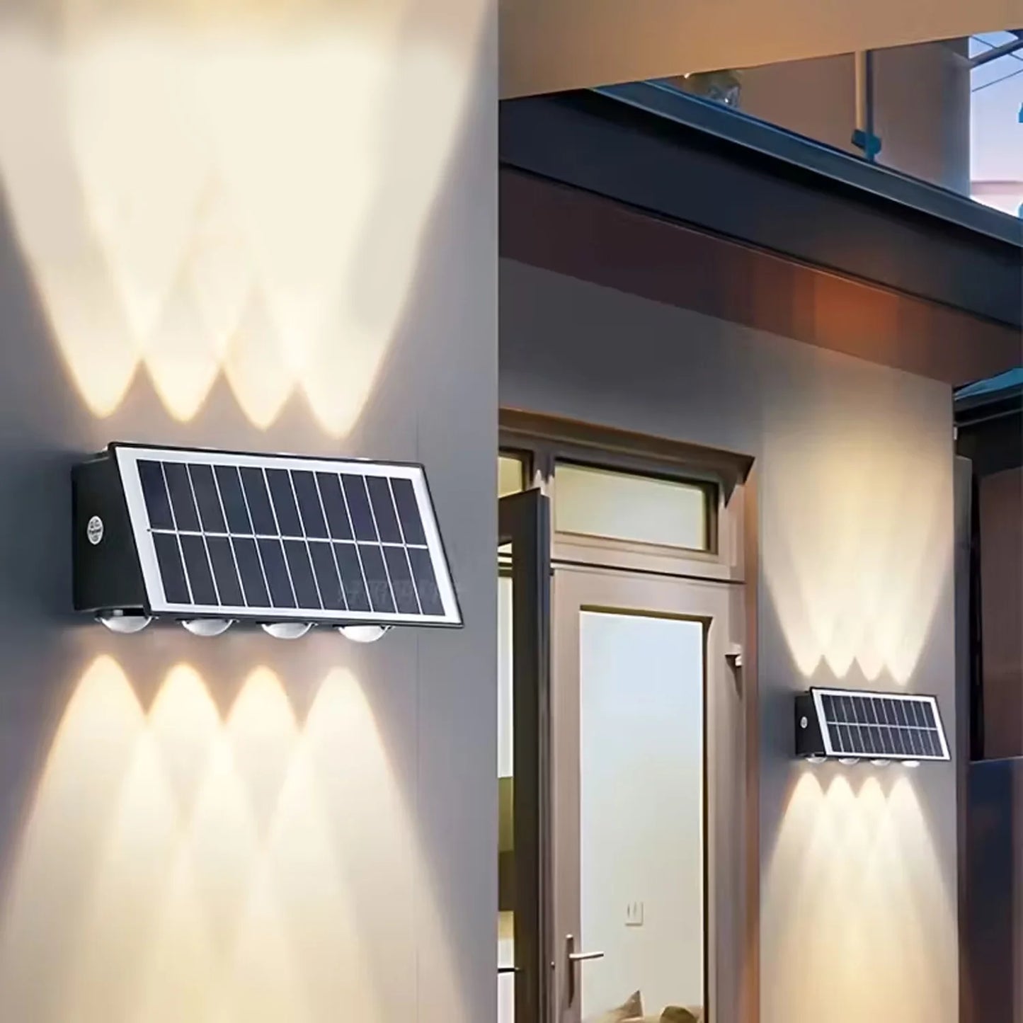 Solar Outdoor Wall Lights 1/3/6 Pack, 8 LED Warm White Solar Wall Sconce, Waterproof Exterior Garden Patio Lamp