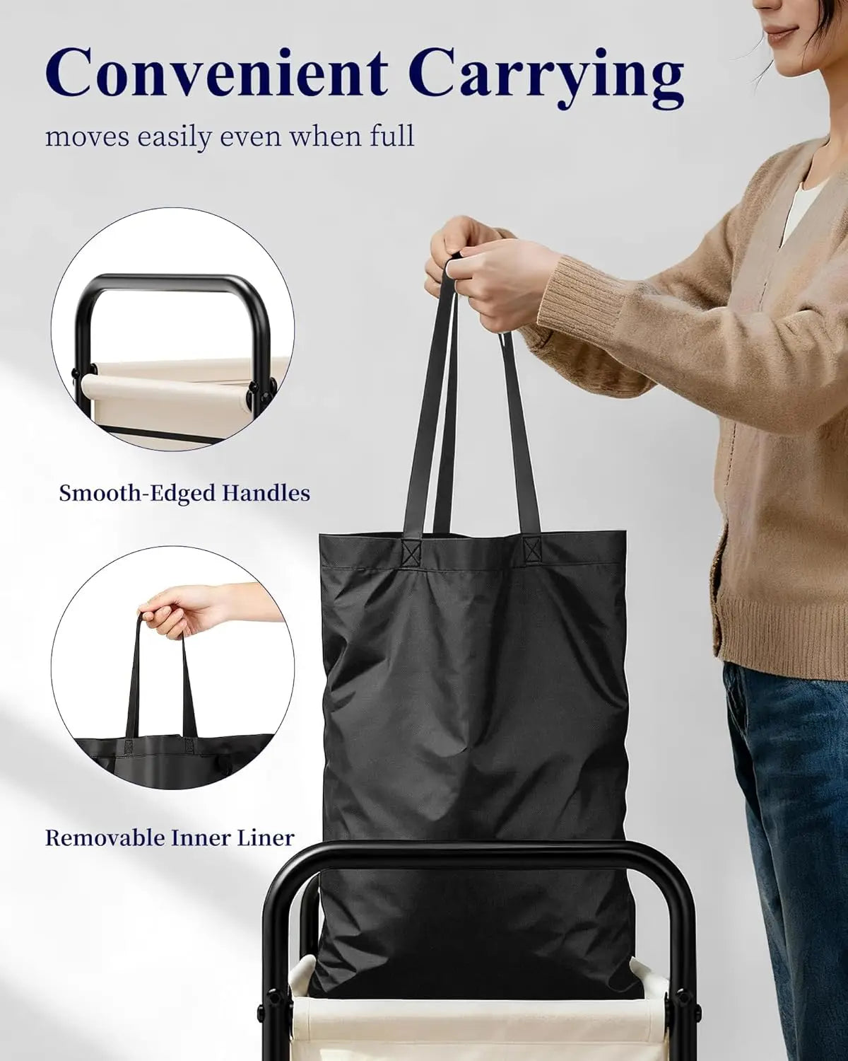 Spacious Laundry Hamper with Lid & Removable Bags, Portable Double-Section Basket for Bedroom, Bathroom, Dorm