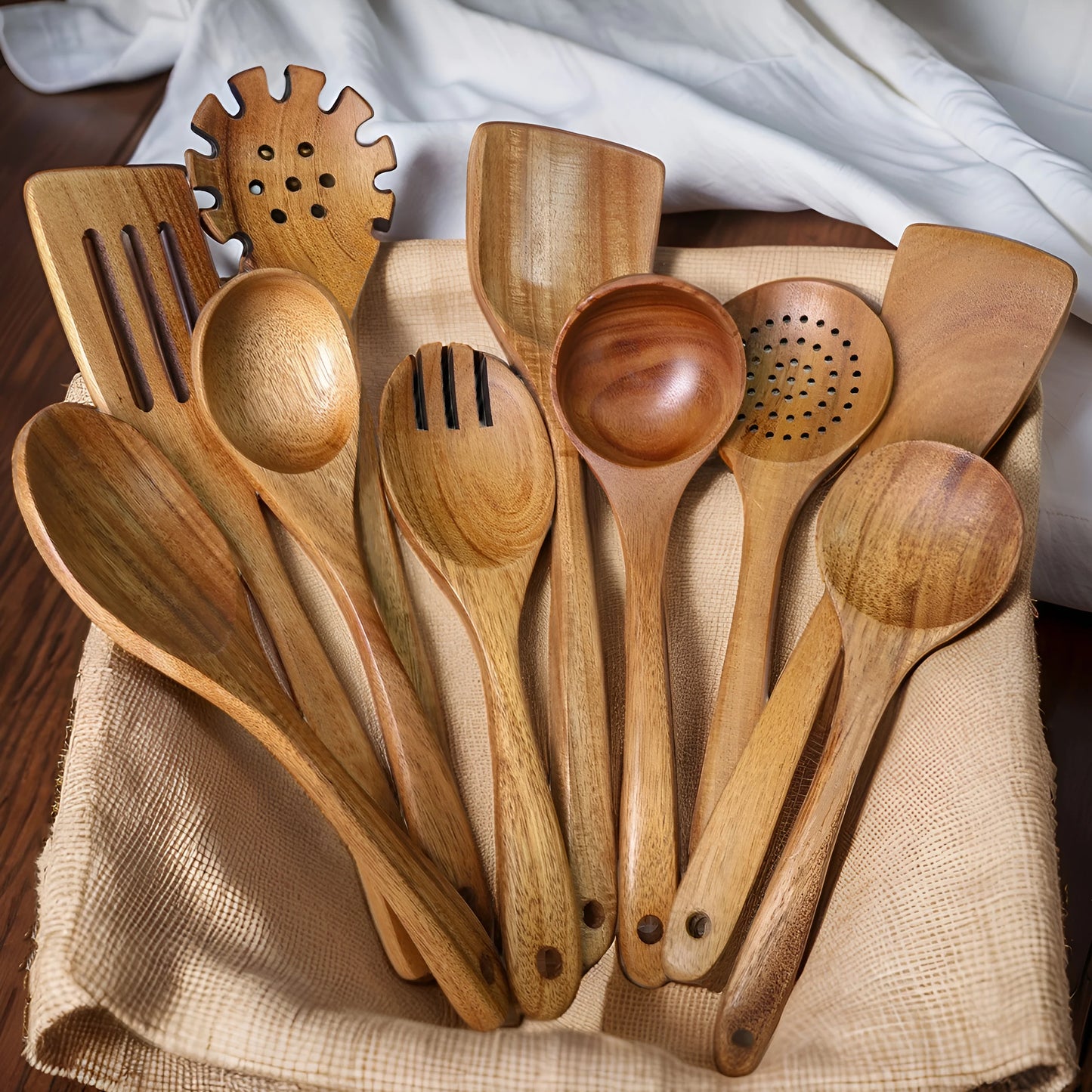 10-Piece Wooden Spoon Set – Kitchen Wooden Utensils for Cooking & Food Prep