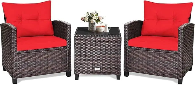 3‑Piece Patio Furniture Set – Outdoor Chairs with Washable Cushions & Tempered Glass Table
