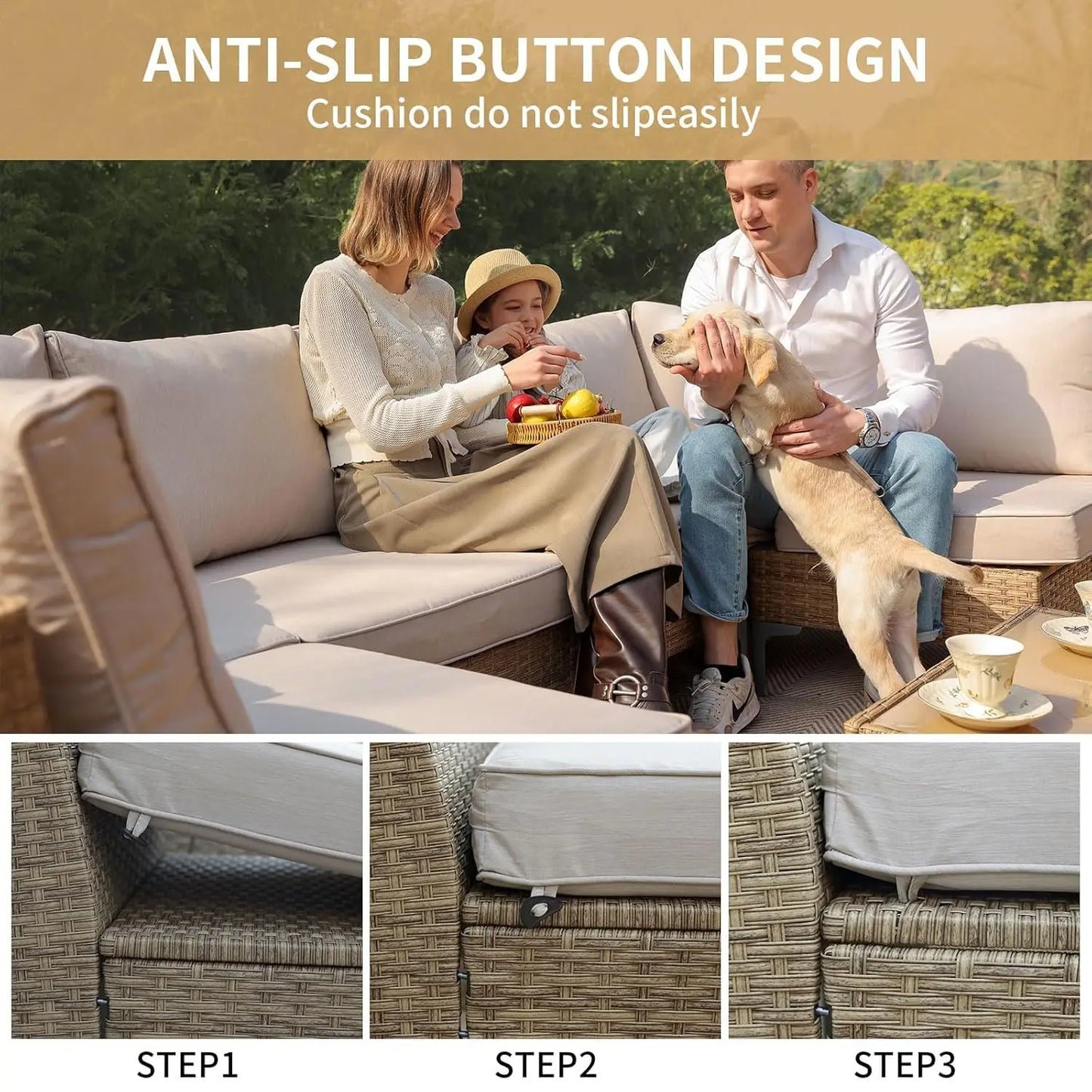 9-Piece Outdoor Patio Furniture Set, All-Weather Wicker Sectional Sofa with Coffee Table & Thick Anti-Slip Cushions