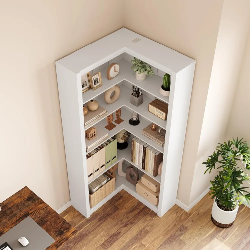 72" L-Shaped Corner Bookshelf | 5-Tier Heavy-Duty Display Storage Shelf