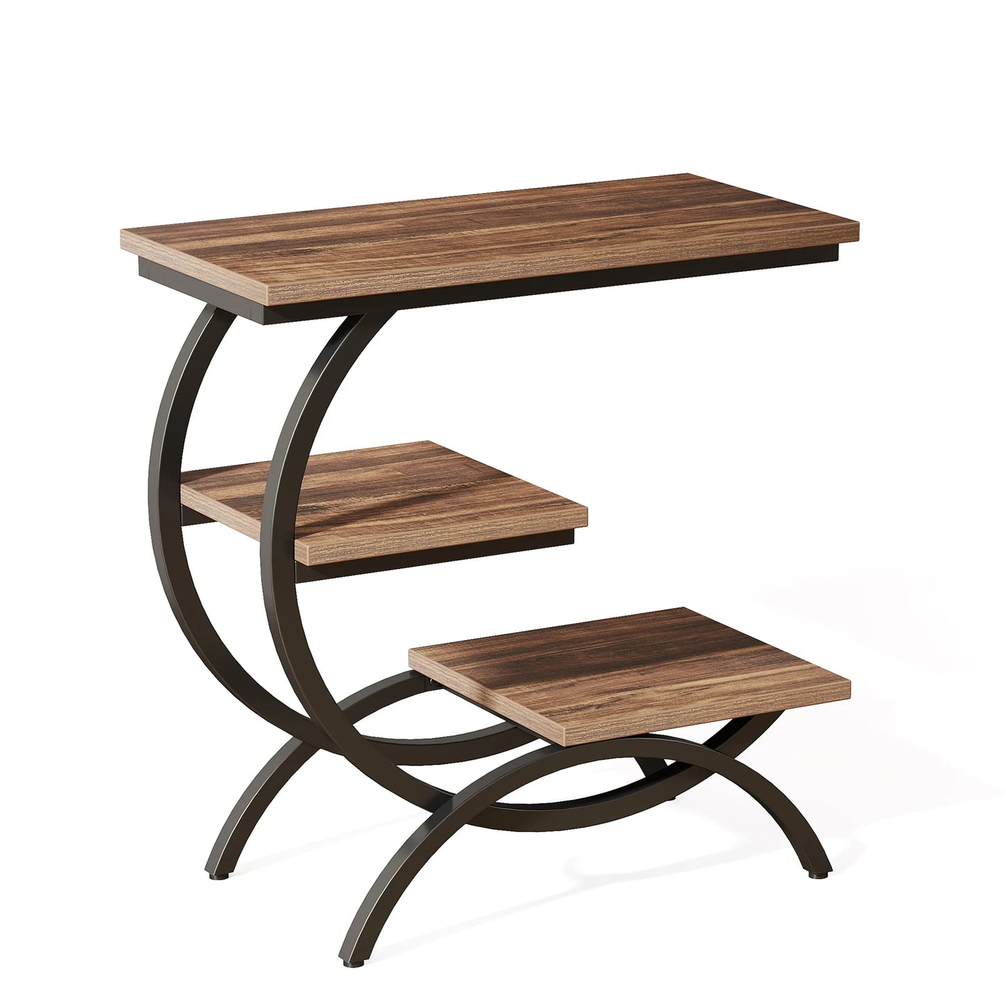 C-Shaped End Table, 3-Tier Small Table for Couch