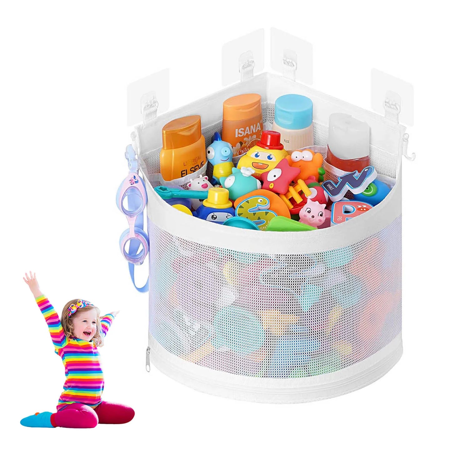 Kids Bath Toy Storage Bag – Large‑Capacity Hanging Mesh Organizer with Strong Suction Cups