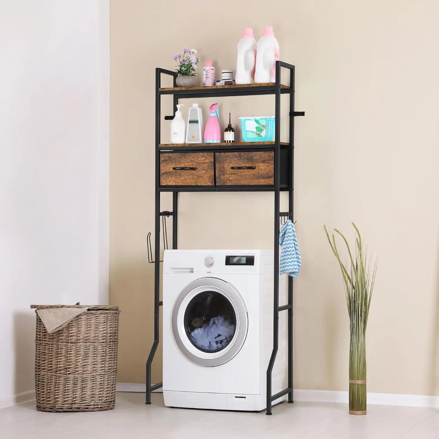 Over-The-Toilet Storage Cabinet with Drawers and Toilet Paper Holder, Brown