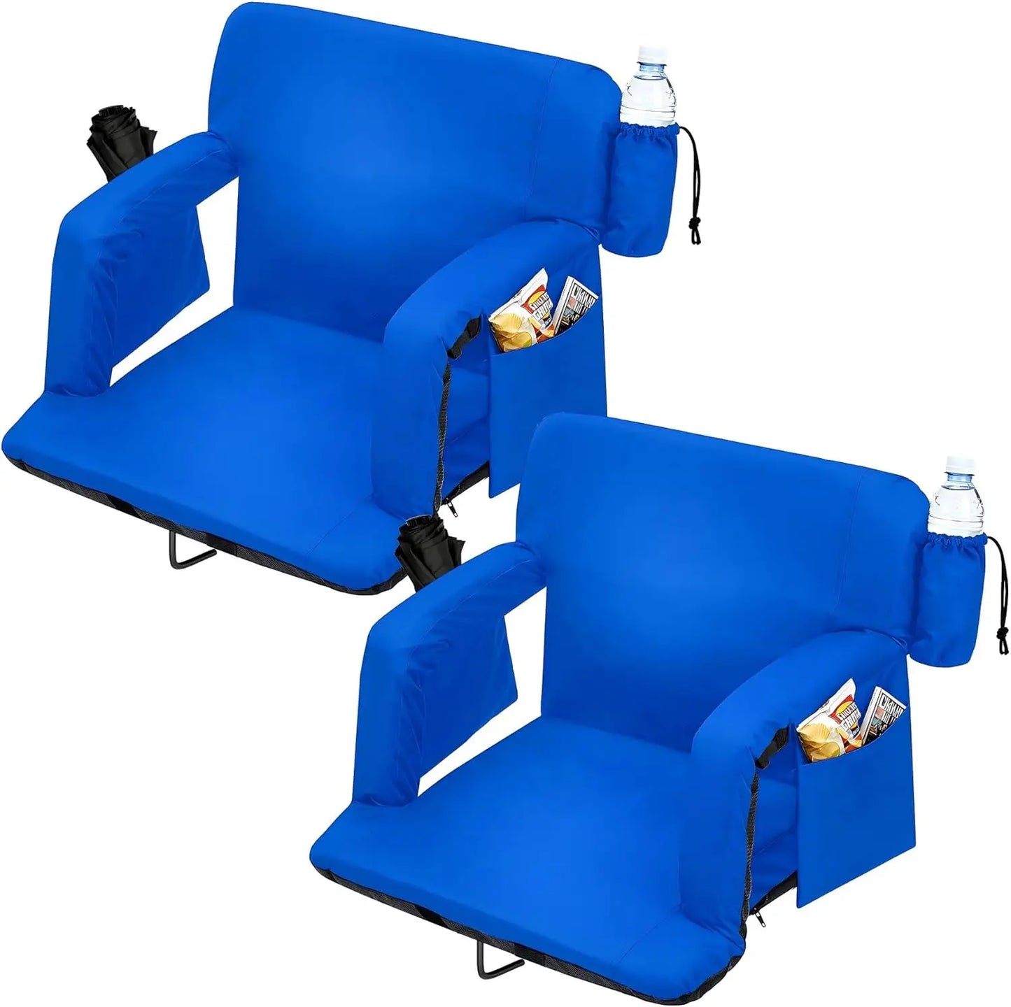 2 Pcs Portable Reclining Stadium Seat Chair with Padded Backrest & Adjustable Armrests