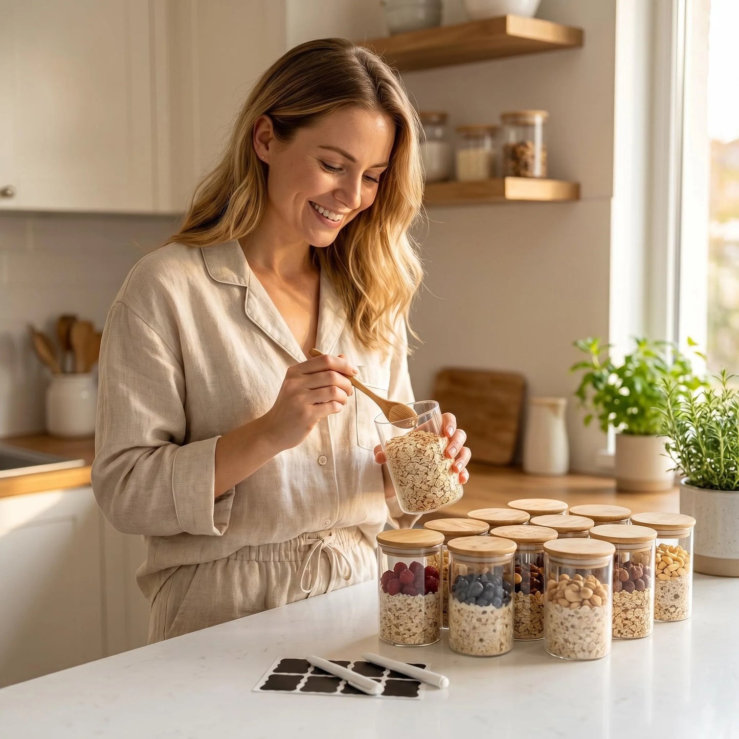 11-Piece Glass Food Storage Jar Set with Bamboo Lids & Spoons