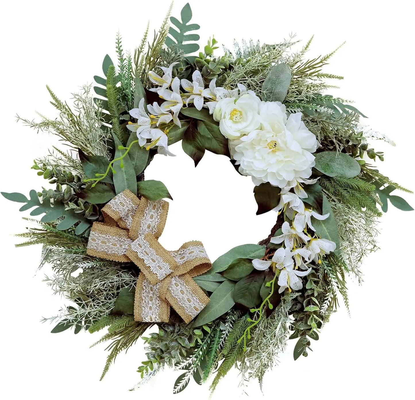 22" Lavender Front Door Wreath – Large Artificial Floral Wreath with Hook for Spring & Summer