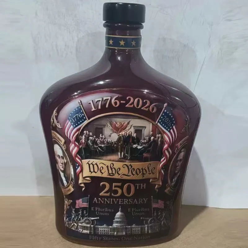 US 250th Anniversary We The People Whiskey Decanter, Decorative Glass Bottle for 4th of July Party & Home Bar Display