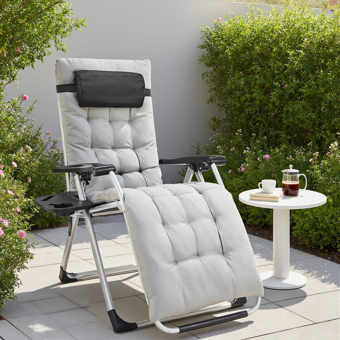 Zero Gravity Recliner Chairs, Set of 2 – Portable Outdoor Lounge Chairs with Cup Holder Trays & Adjustable Pillow