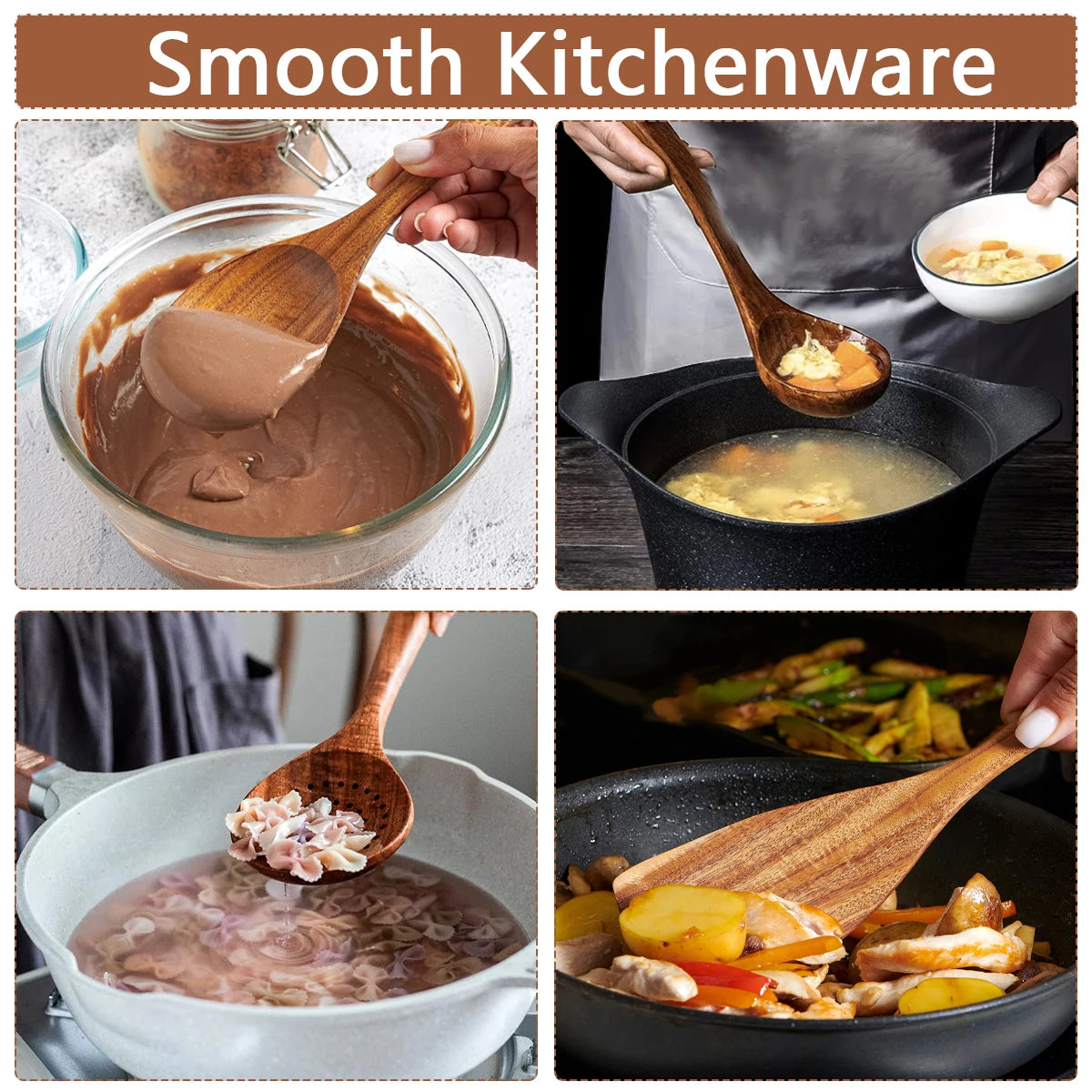 10-Piece Wooden Spoon Set – Kitchen Wooden Utensils for Cooking & Food Prep