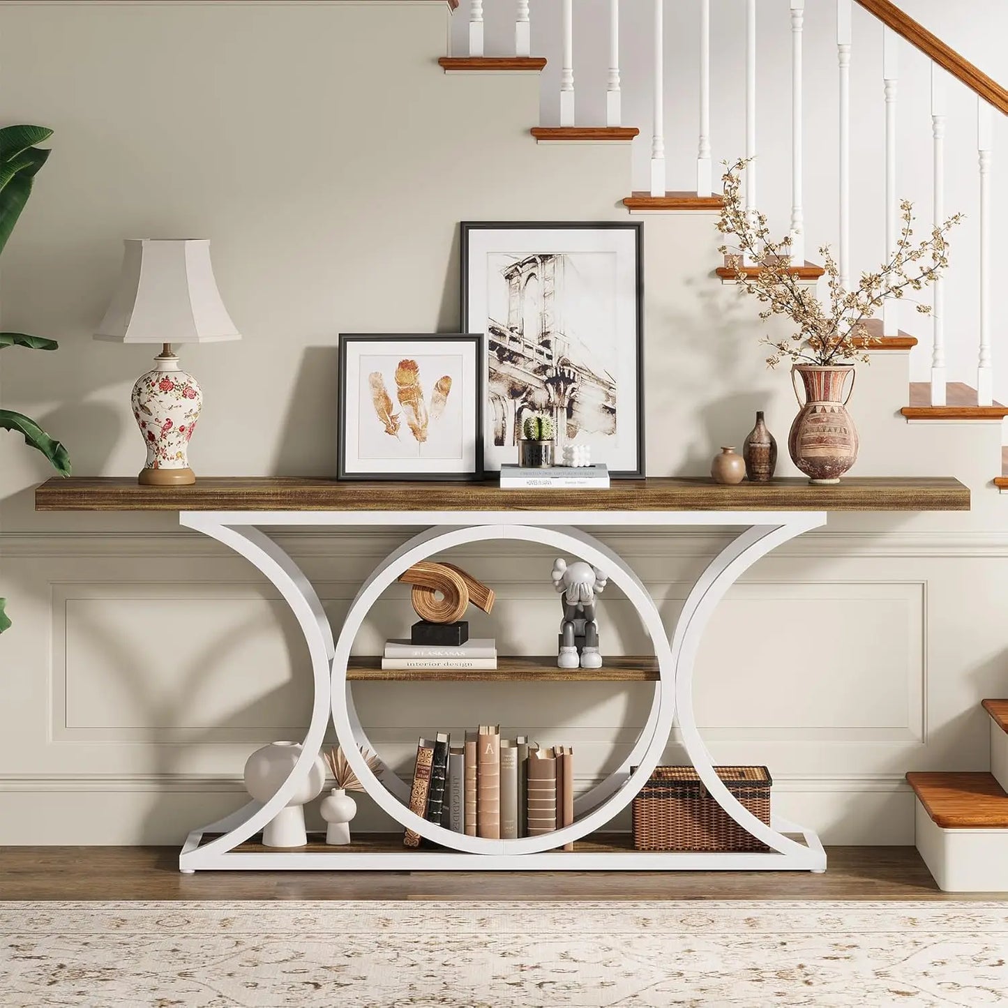 63" Extra Long Sofa Table, Rustic Entry Console Table