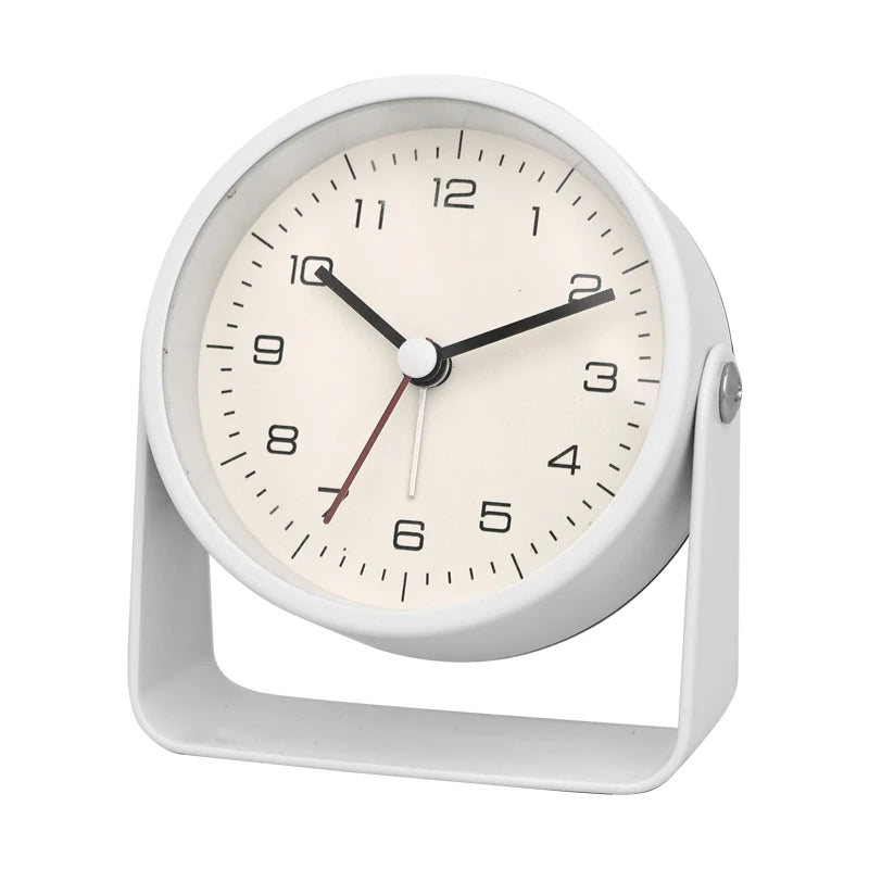 Creative Metal Swivel Desk Clock – Silent Retro Bedside Alarm