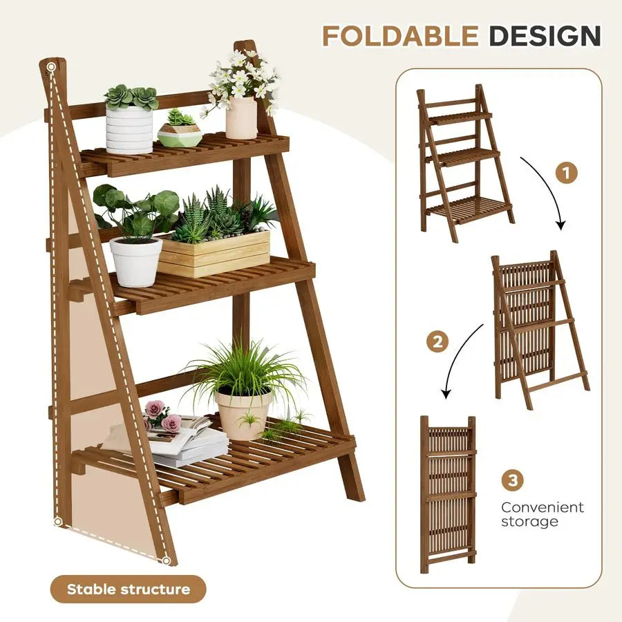 Wooden Ladder, 3 Tier Shelves, Foldable, 23.6W x 15D x 39.4H