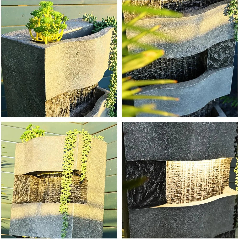 Outdoor Garden Water Fountain: 4-Tier Floor Standing Waterfall with LED Lights for Patio and Backyard Decor