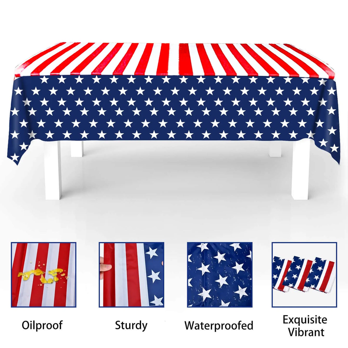 American Flag Tablecloth – 4th of July Patriotic Table Cover for Independence Day Décor