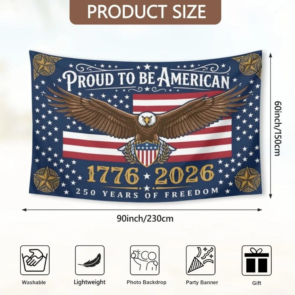 Proud to Be American Tapestry 250 Years of Freedom 1776–2026 Bald Eagle Patriotic Wall Decor for USA 250th Anniversary