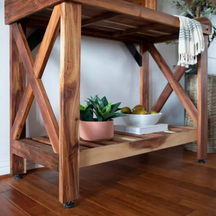 Acacia Wood Garden Potting Bench with Lower Storage Shelf