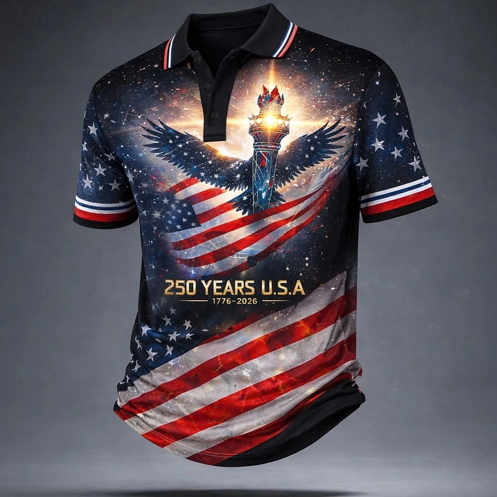 USA 250 Year Anniversary American Flag Polo Shirt