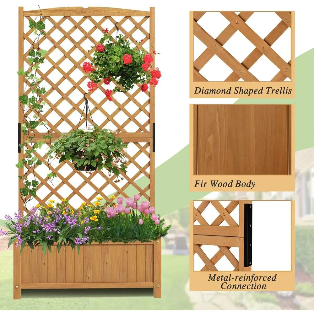 Raised Garden Bed Outdoor Set, 35.5x17.5x71-inch Planter Box with Trellis and Removable Bottom, Ideal for Patio, Balcony, or Yard
