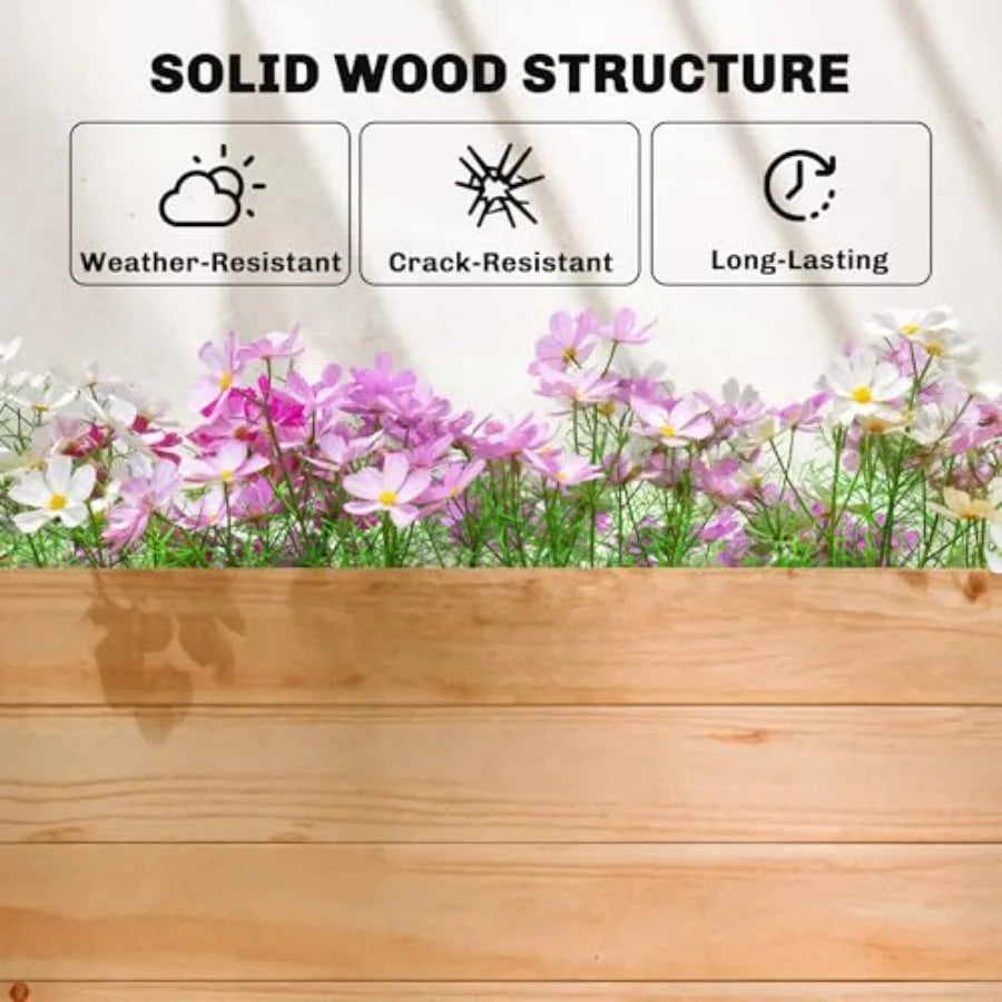 Raised Garden Bed with Trellis, Wooden Planter Box with Hanging Roof and Drainage Holes