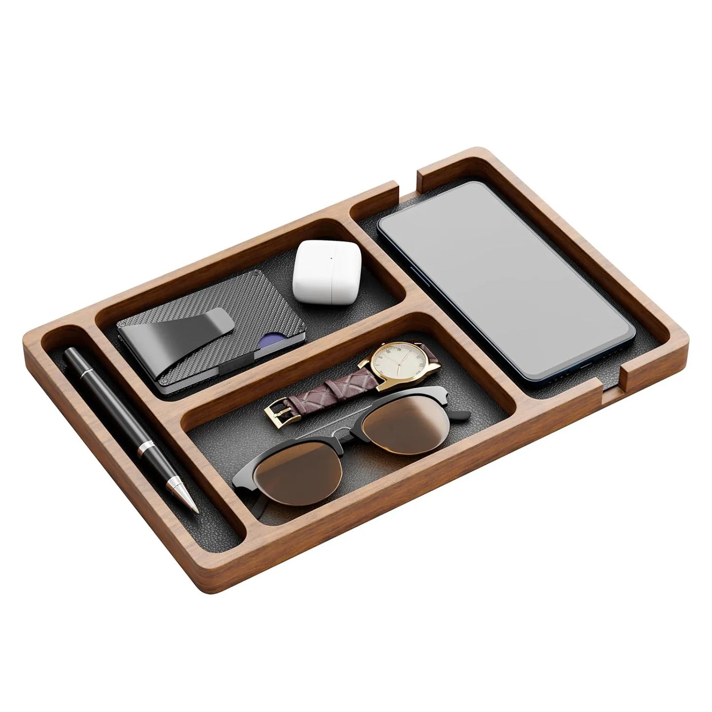 Wooden Desktop Organizer Box – Multi‑Slot Storage Tray for Phone, Headphones & Small Accessories