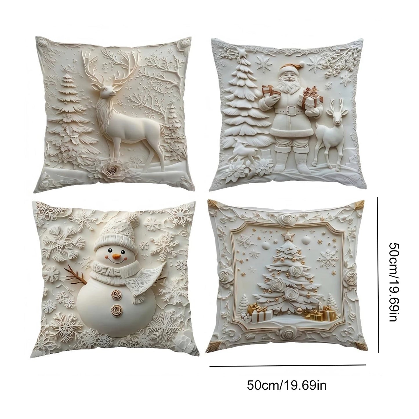3D Christmas Pillow Covers – Set of 4 Festive Decorative Cushion Cases