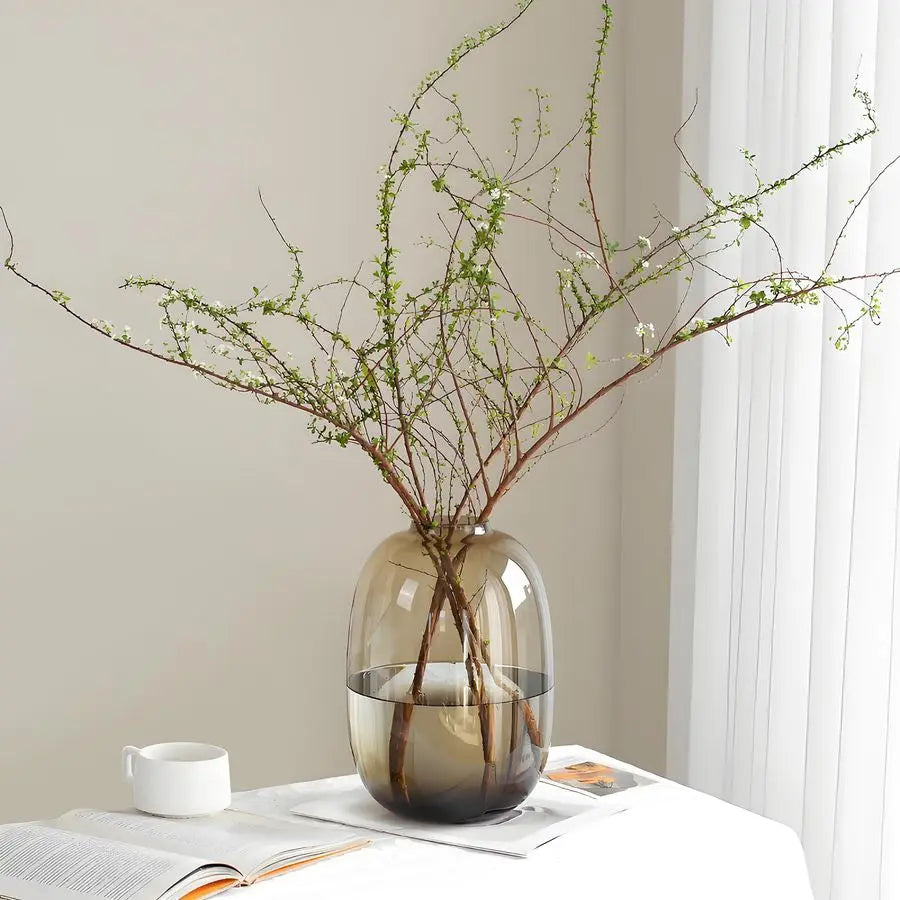 Round Brown/Clear Glass Vase
