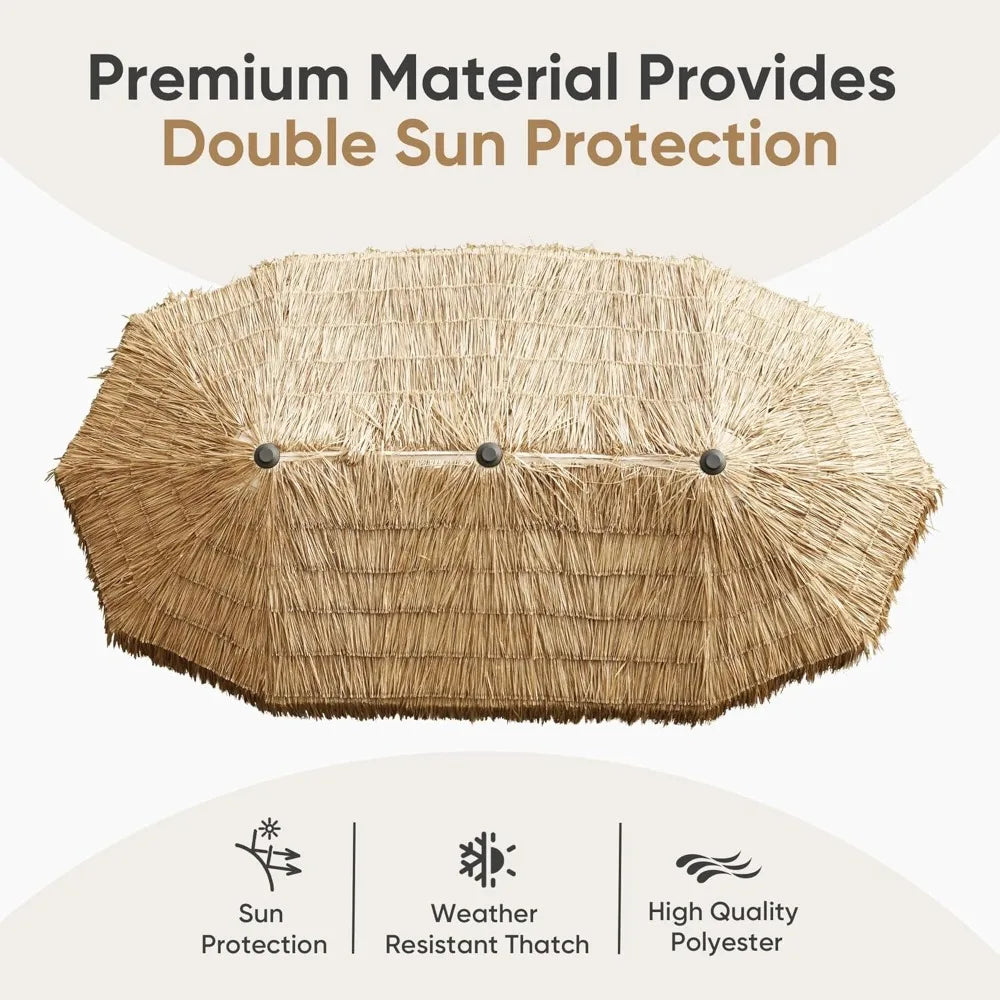 13FT Tiki Patio Umbrella – Market Table Umbrella with 12 Sturdy Ribs & Crank for Backyard, Garden & Deck